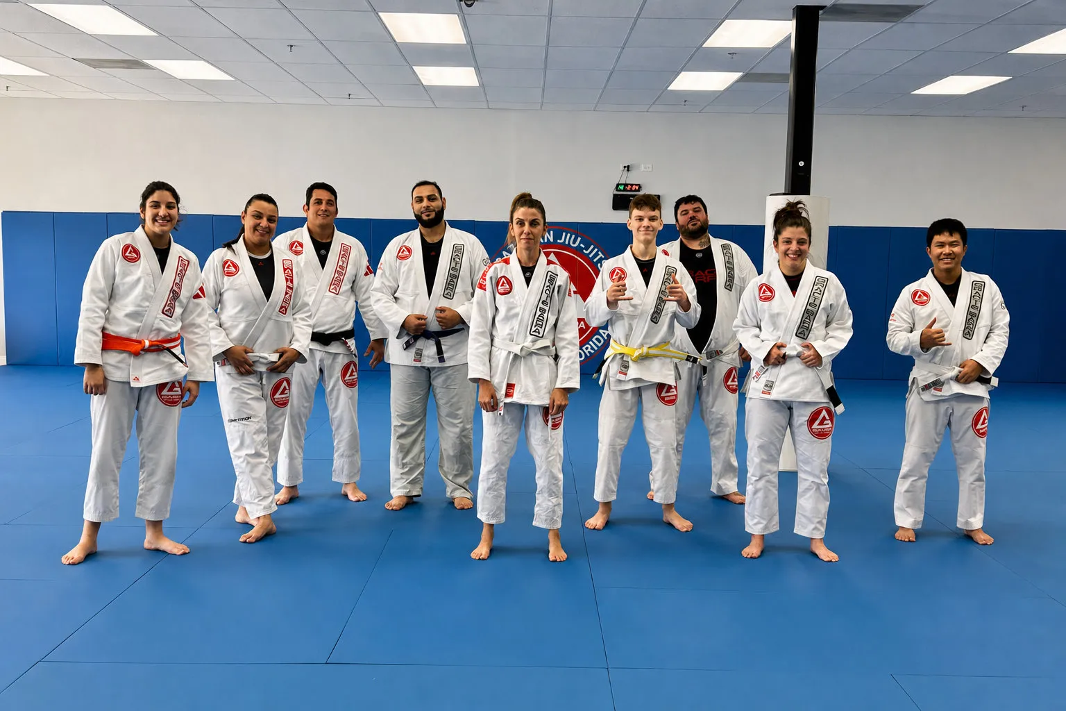 Adult students training Brazilian Jiu-Jitsu at Gracie Barra Brandon.